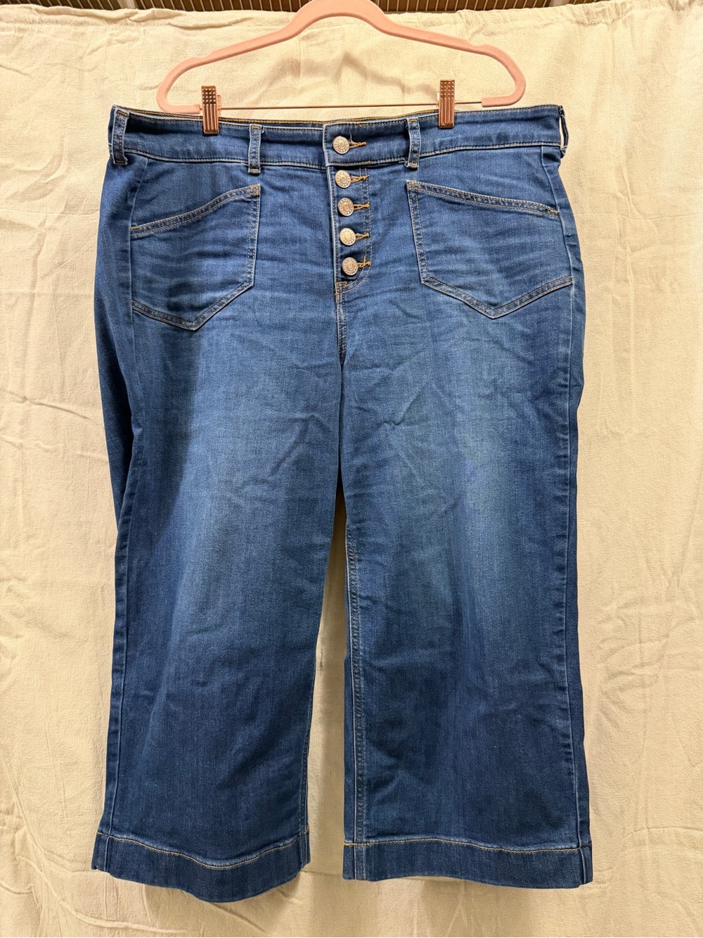 torrid Button-Front Straight Leg crop Jeans - Blue Denim